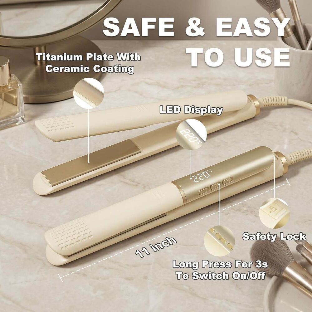 New Flat Iron Hair Straightener 20s Heat-Up 4 Temps LED Ionic White Gold - Picture 6 of 14